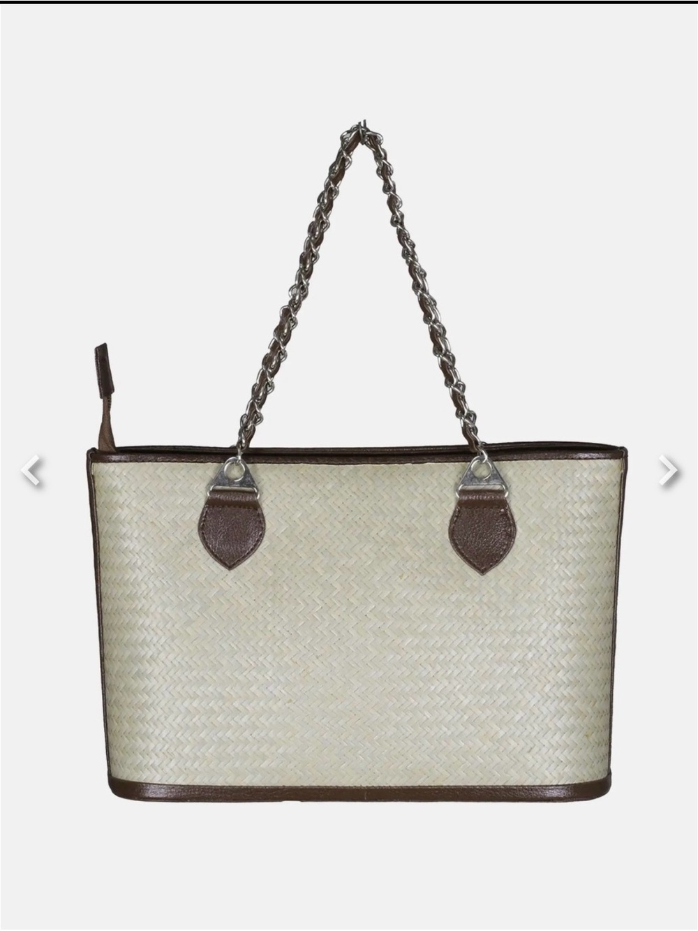 Cane Weave Tote Bag with Brown Trim